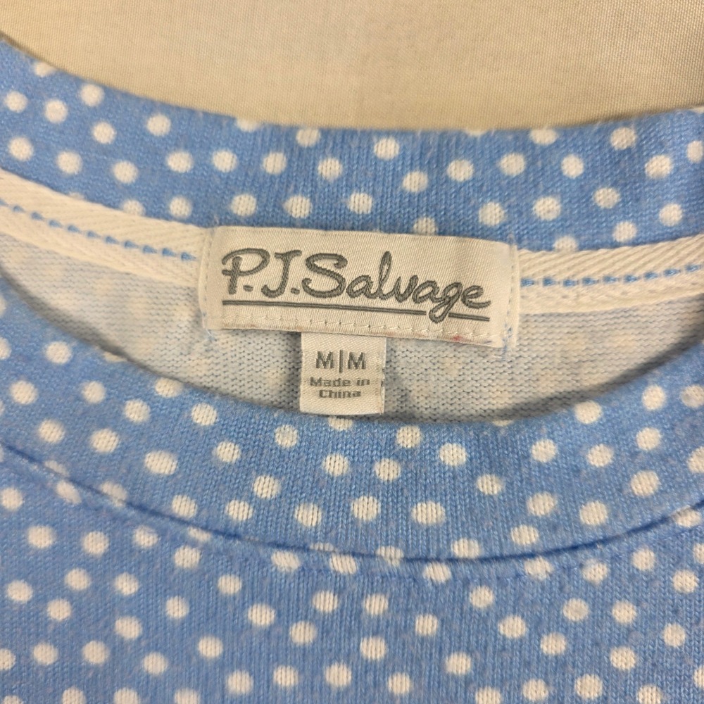 PJ Salvage Blue Polka Dot Pajama Set Long Sleeve Top Med & Jogger Pants Small - Picture 3 of 5